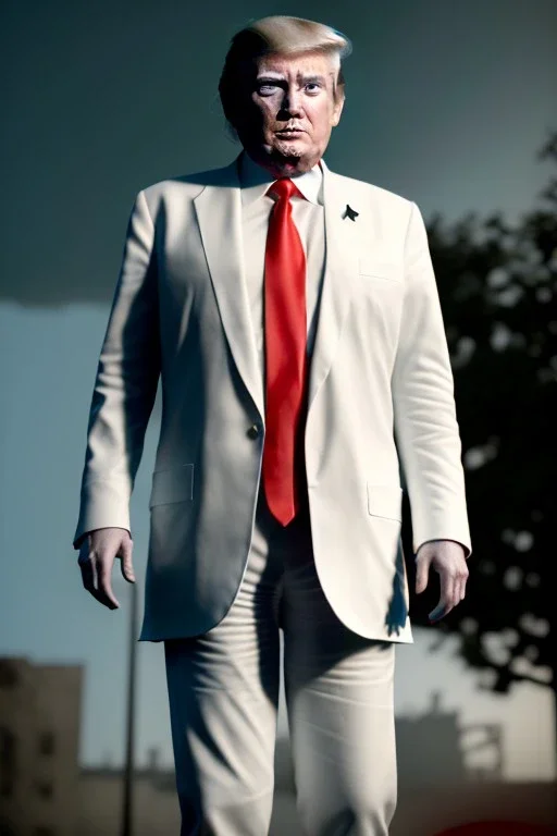 Ultra realistic image night, Donald trump zombie, suit, blood, torn arm, night, the walking dead style, dark ambient, highly detailed, White House background, concept art, unreal engine 5, ray tracing, RTX, ultra detail, volumetric lighting, high definition, high resolution.