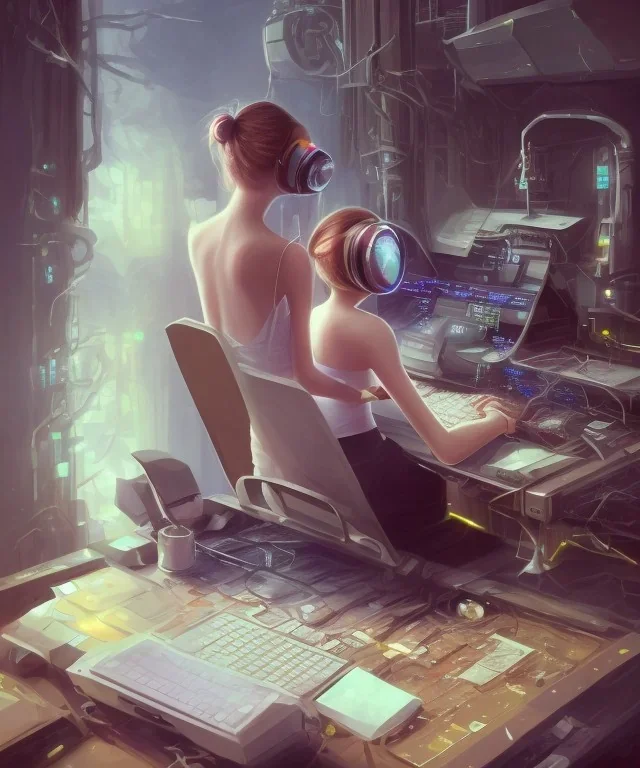 a young girl hacker and rebel, sat at his computer, typing furiously as he tried to crack the security systems of the corrupt megacorporation he was targeting.