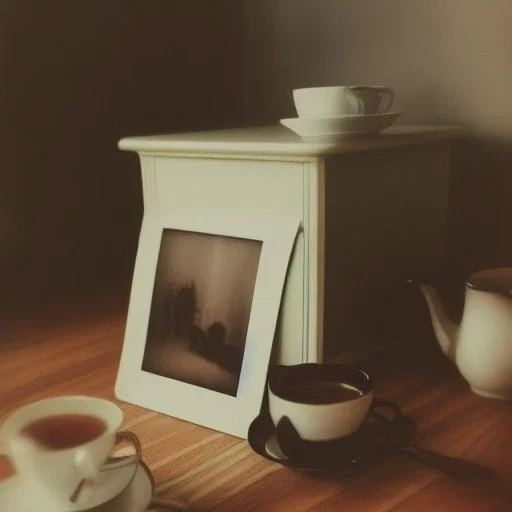 moody polaroid of bedside table with teacup