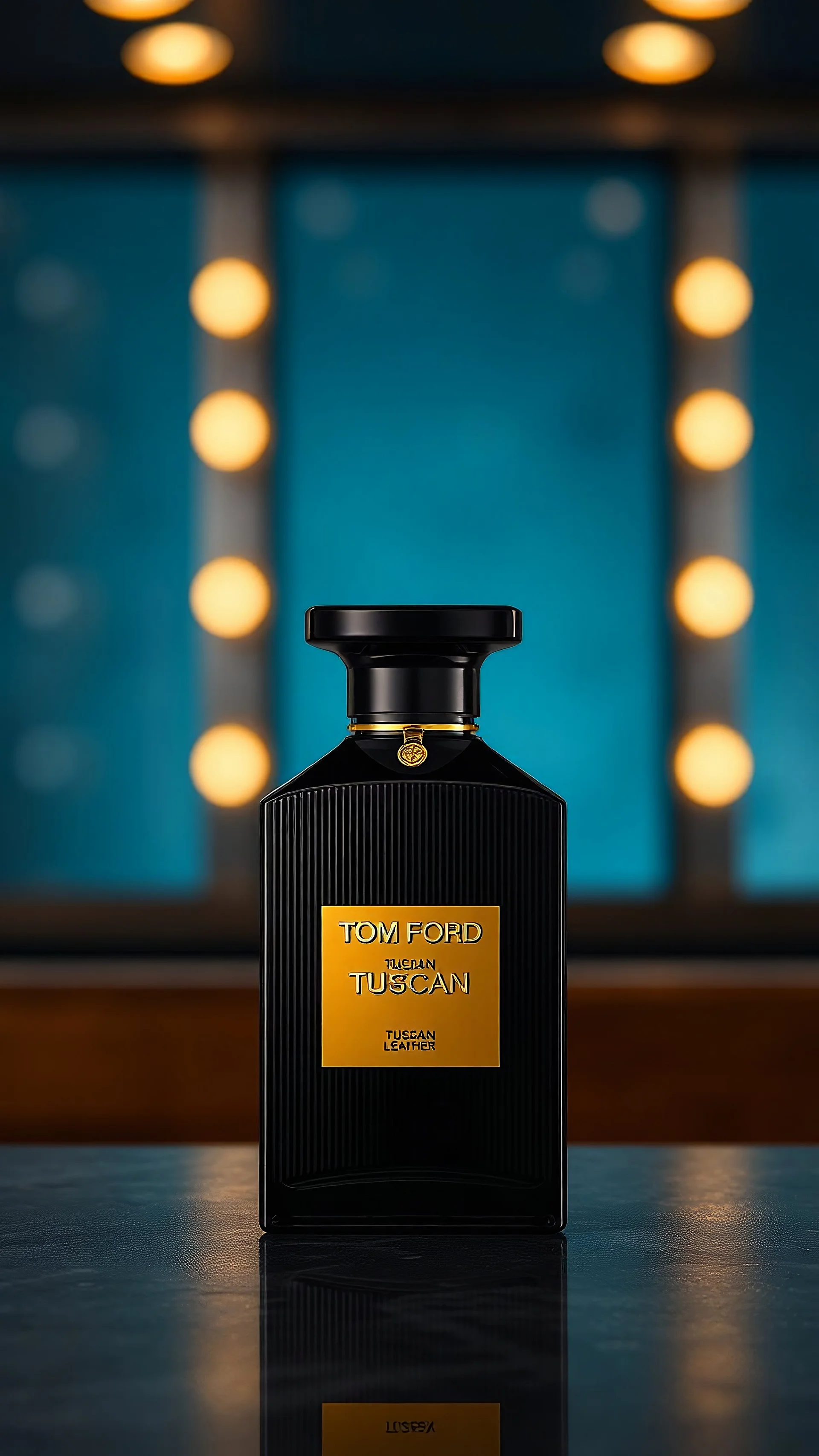 Professional image of Tom Ford Tuscan leather cologne with a professional background for advertising