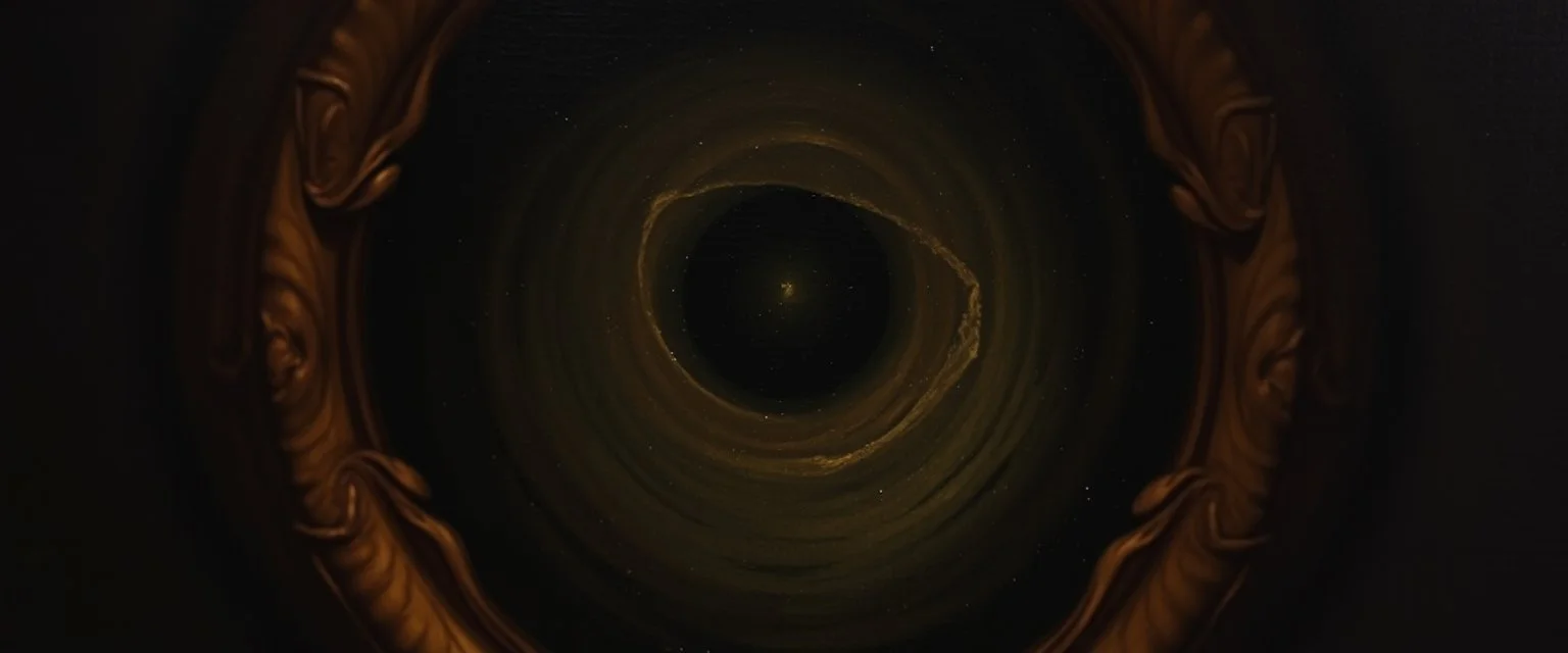 pin hole cam, master oil painting by Rembrandt,My child, my Fool, my mirror in the deep, The truths you seek are yours alone to keep. I am but echo, shadow, whispered name— You are the one who plays the greater game. The gods of old still hunger in the void, But you, Klein Moretti, cannot be destroyed. Not wholly. Not while one soul calls you friend, Not while this story races toward its end.