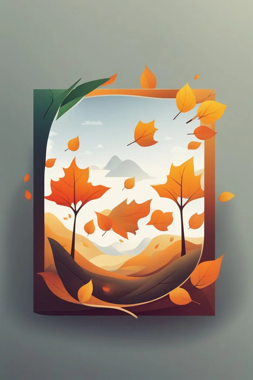 square logo , landscape with leaf fall, flying leaves