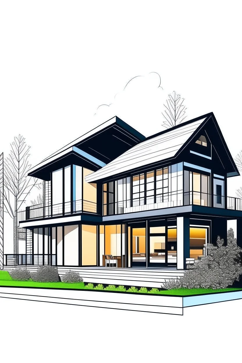 Gráfica vectorial casa campestre moderna estilo minimalista con proporción aurea, calidad ultra hiperdetallada