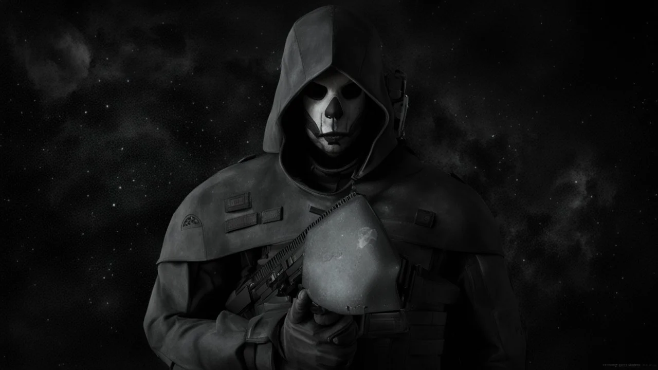 ghost from call of duty in black background with stars