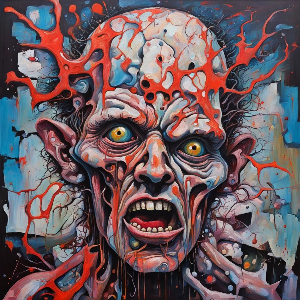 broken mind ,neo expressionism, acrylic painting, ultra detailed, grotesque, bizarre, strange