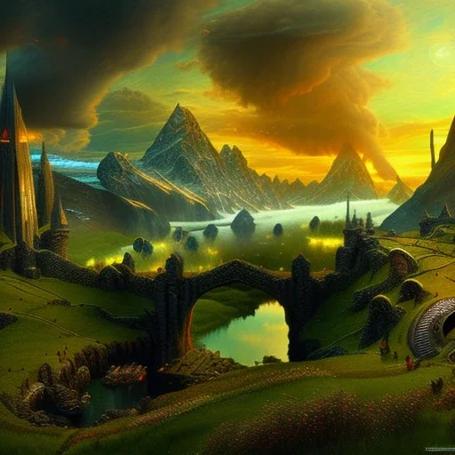 Epic Drawing of mordor scenery of The Hobbit estilo Van Gogh 4k