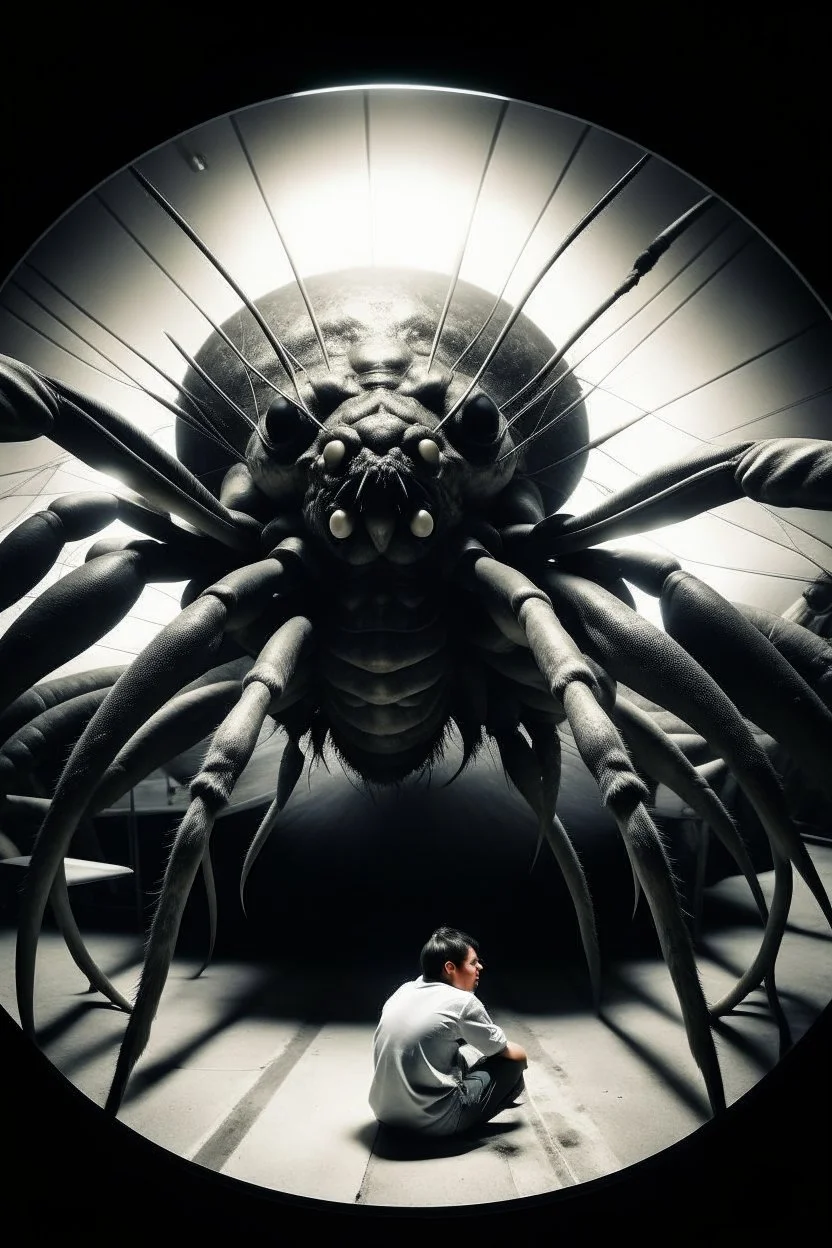 polaroid, gruesome, cosmic unreal entity, terrifying, man next to it for size comparison, roughly 100-feet in diameter, these creatures are able to form limbs, eyes, teeth, wings, and other appendages at will, imitate other life forms, and perform great feats of strength