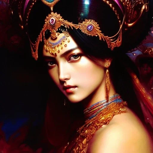 Drawing of beautiful face, Female ancient warrior,sweet stare, ancient metal armor, balanciaga fashion clothe painting by gaston bussiere, greg rutkowski, yoji shinkawa, yoshitaka amano, tsutomu nihei, donato giancola, tim hildebrandt, ink and pencil on canvas, cinematic composition, extreme detail,fit full head inside picture,16k