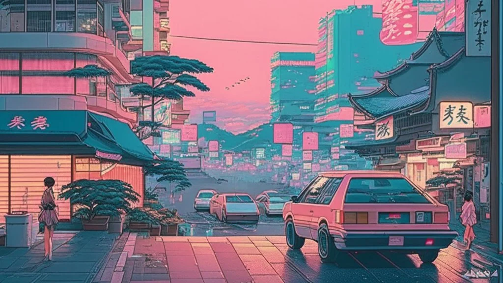 soothing 80s Japanese city ,
