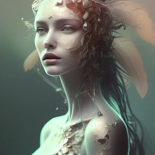 Portrait of beautiful abstract girl, face dept of field,face shinning, plant, metal,lens blur,Unsharp masking,Açıklamalı resimler, feathers,central weight average,Laplacian filt CWA Dryad,Median filter fae, sidhe, ominous, nature, plants, wildflower sparkle,facepaint, dnd character portrait, intricate, oil on canvas, masterpiece, expert, insanely detailed, 4k resolution, retroanime style, cute big circular reflective eyes, cinematic smooth, intricate detail , soft smooth lighting