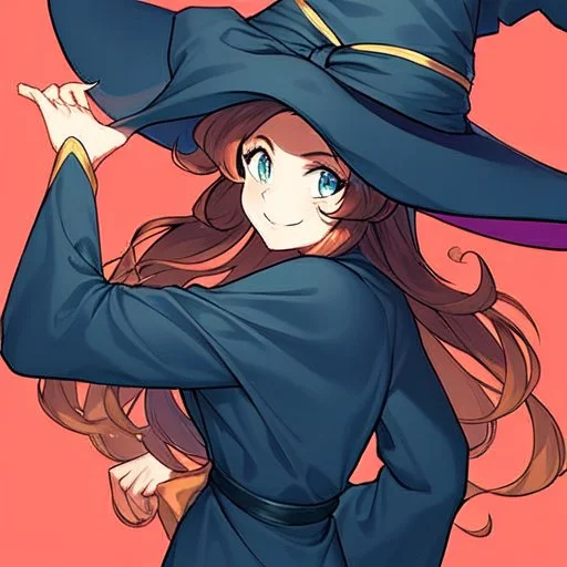 retro anime style, witch, witch hat, witch robe, expression smiling, portrait
