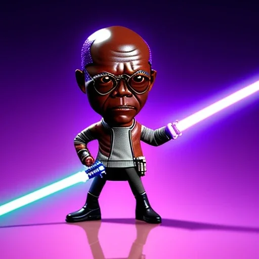 Bald Samuel jackson purple jedi bobblehead with a lightsaber and boots,