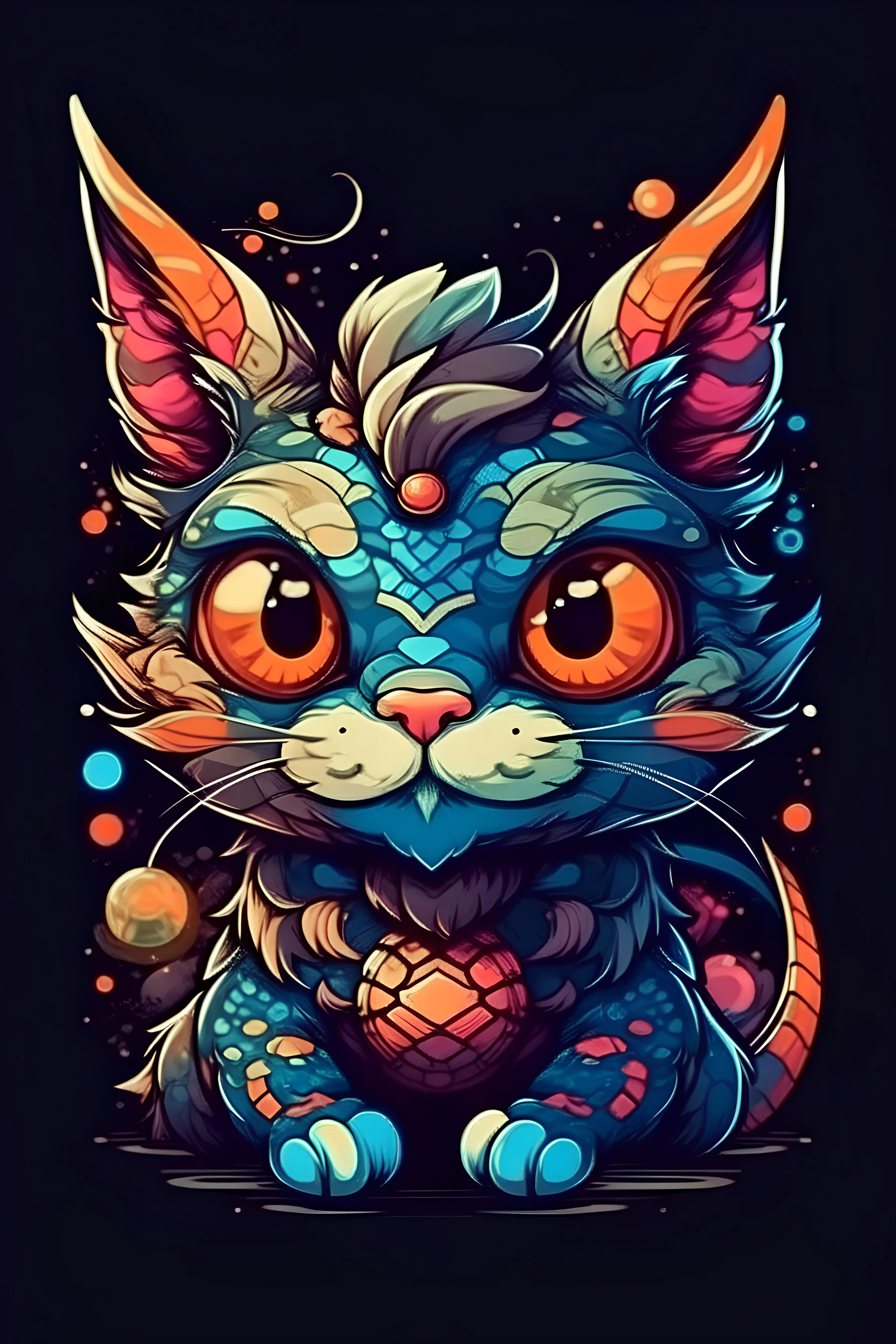 /**cute cat on dragon, tshirt design, space fantasy, vector, 2d --style raw** Aspect Ratio: Portrait (2:3)