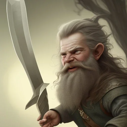 A beautiful dwarf with a sharp and beautiful ax in his hand, full HD, 4K, 8K, very real and with fine and detailed details, realistic and really alive, taken from the Lord of the Rings movie