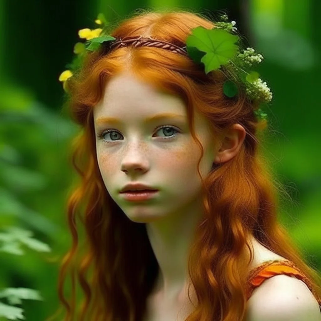 pretty girl, aged 16, ginger, conventionally attractive, dreamy, faun, satyr