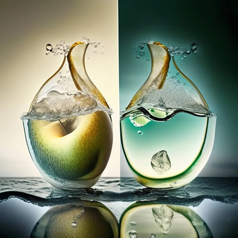 Beautiful double image by blending a windy sea and glass pears. The sea should serve as the primary background, skillfully incorporating its details into shiny glass pears, sharp focus, double exposure, shiny glass apple, (pear transparent glass shape) (sea inside) lifeless, dead, glass apple, earthy colors, decadence, complex design, ultra-realistic, high-definition, highly detailed, dark softbox image, ray tracing, cinematic, HDR, realistic (double exposure: 1.1)