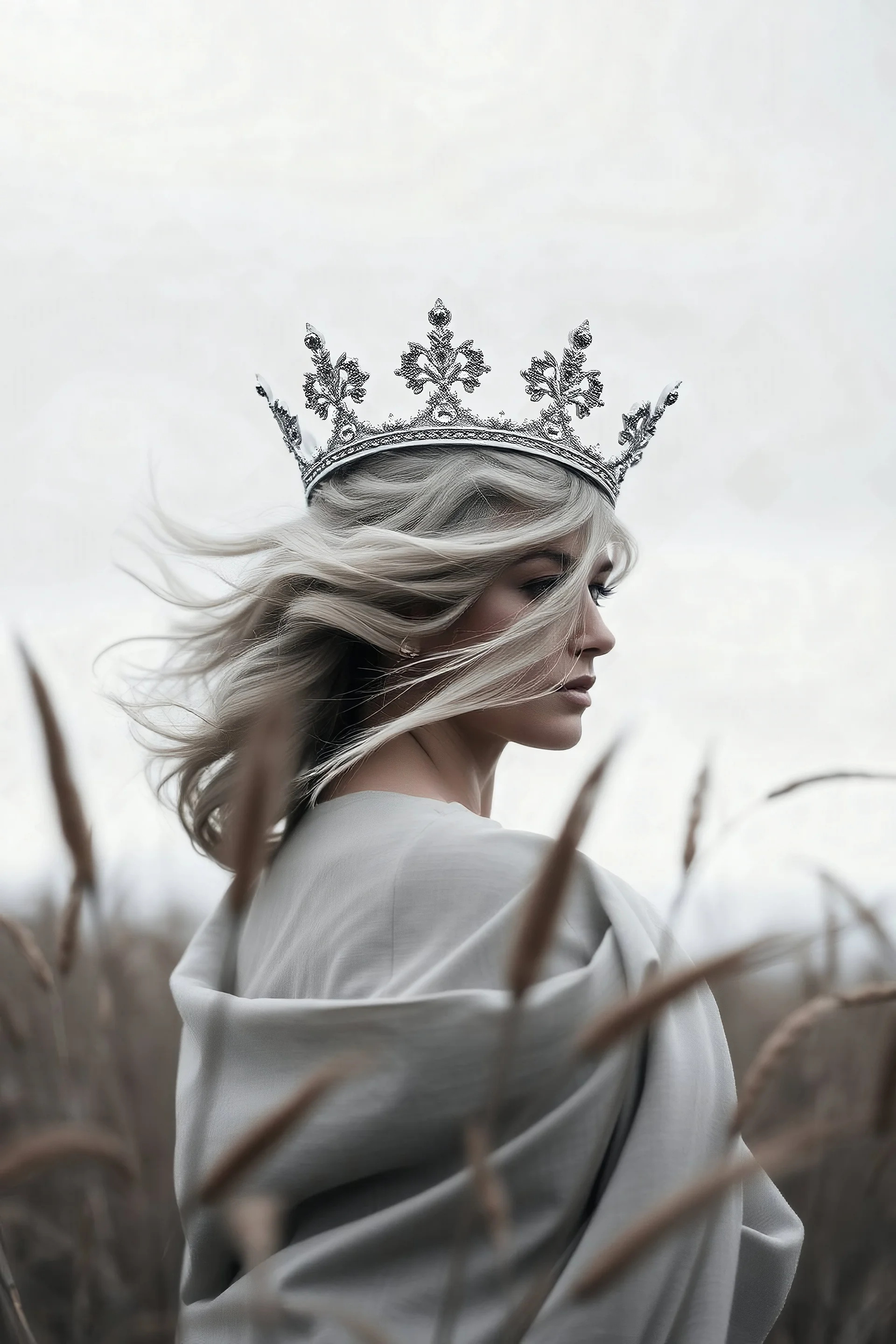 Grey queens crown in the wind