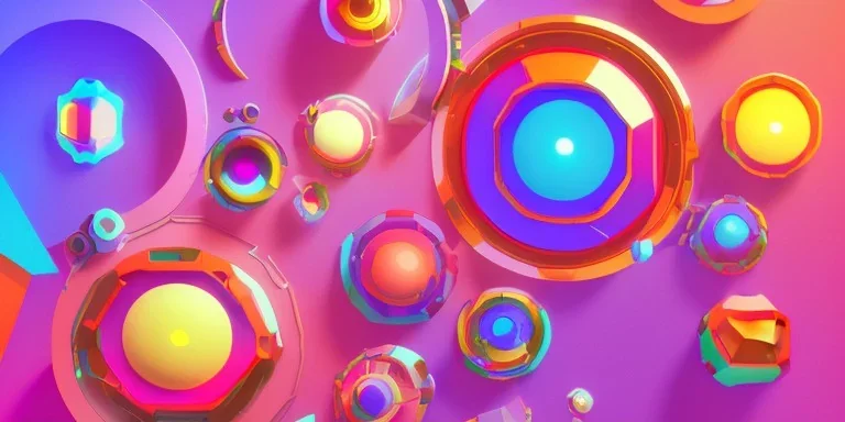 3D colorful geometric installation, simplistic, studio lighting, C4D, 16k, Behance, Artstation, centered, top down camera, vibrant