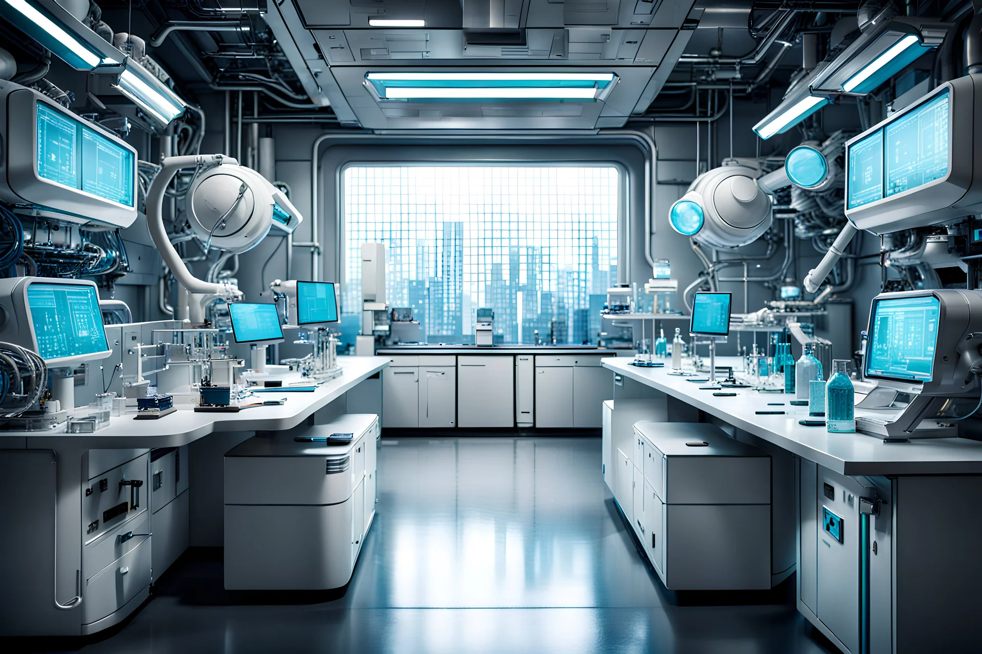 laboratory in an urban futuristic room