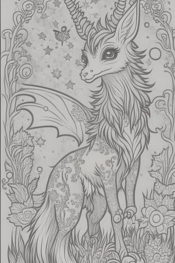 coloring book page of a magical animall, monochrome, blacn and white, sharp, sketch drawing