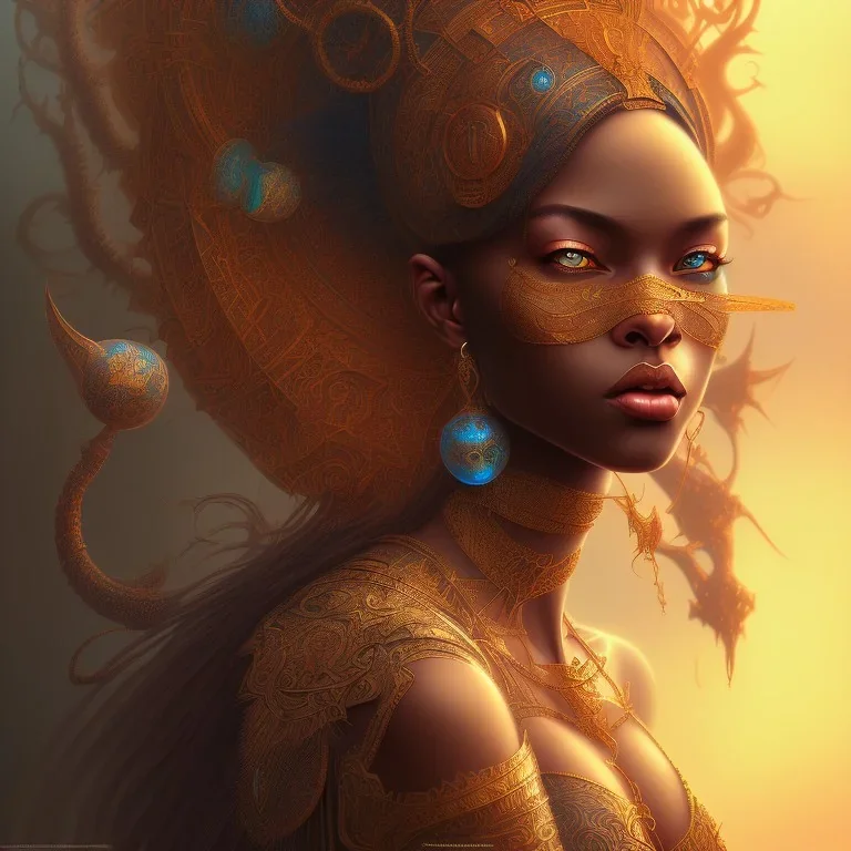 fantasy magic, intricate, sharp focus, illustration, highly detailed, digital painting, concept art, matte, masterpiece head sexy view black African moroccan beauty