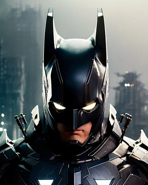 Detailed robot batman , intricate details, full body portrait, keep head in frame, slight, black Japanese motif, concept art, highly detailed, digital painting, concept art, sharp focus, illustration, art by Yoji Shinkawa, WLOP and greg rutkowski and alphonse mucha and artgerm and yanjun Chen and Junji ito and Makoto Shinkai, HDR, octane render