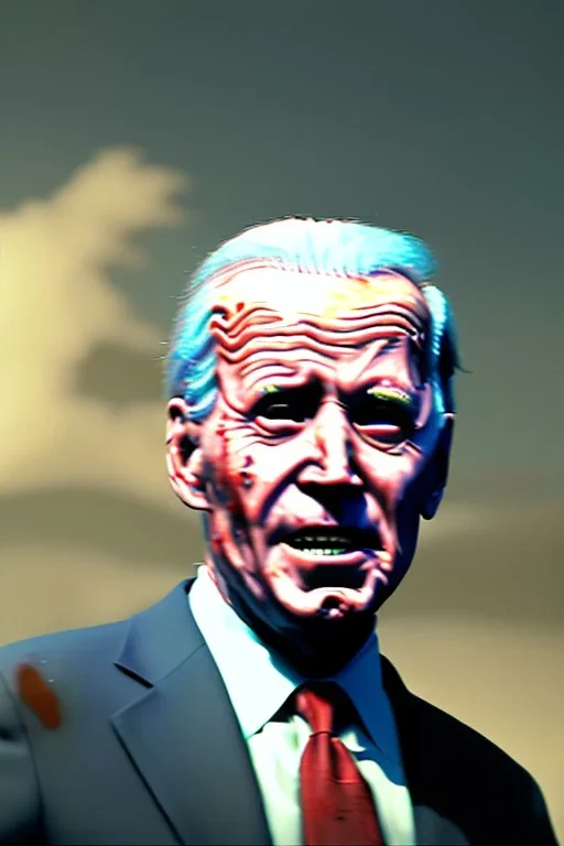 Ultra realistic image, joe biden zombie, zombie performance, blood, torn arm, night, walking twisted, waist up view, walking dead serie style, dark ambient, highly detailed, sky background, concept art, unreal engine 5, god rays, ray tracing, RTX, lumen lighting, ultra detail, volumetric lighting, 3d, finely drawn, high definition, high resolution.