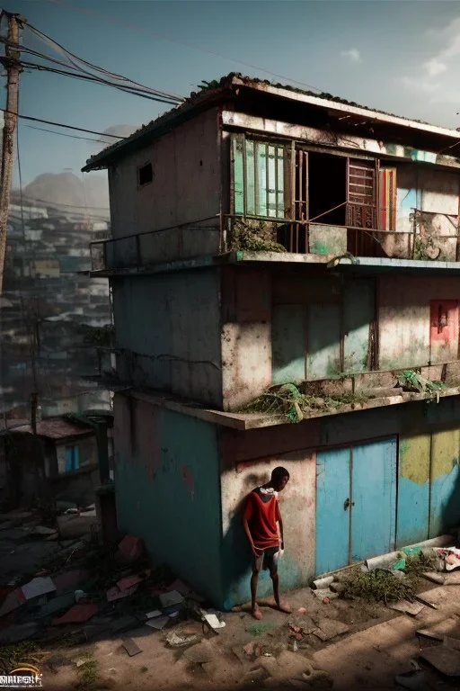 sad tired depressed boy abandoned in favela in Rio de Janeiro on christmas night