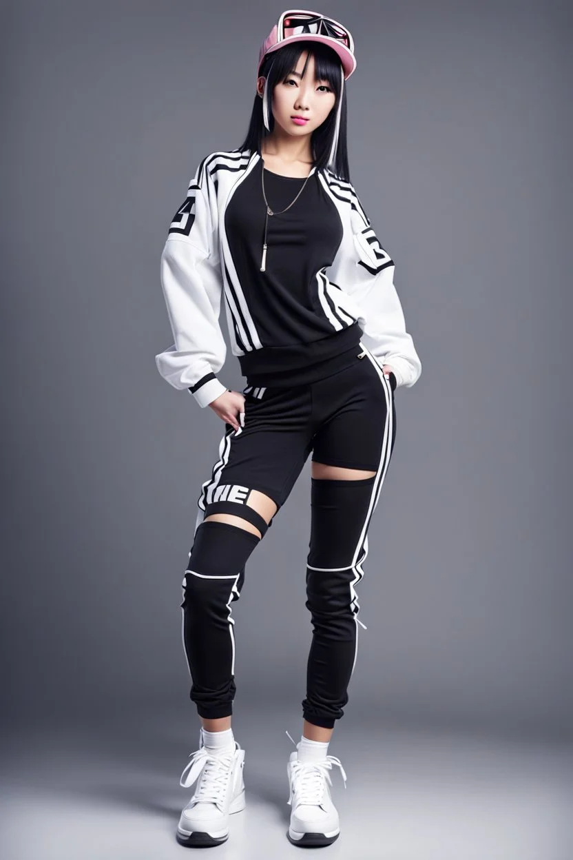 a cute full body shot of anime adult lady wearing hip hop dance clothes standing