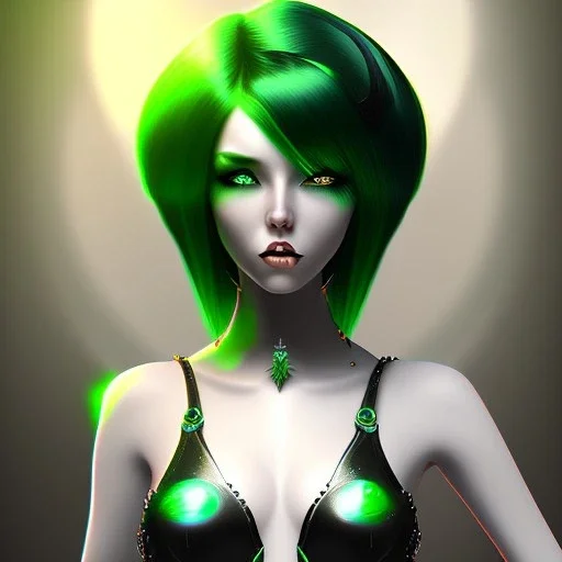 fantasy setting, black and green hair, more black hair