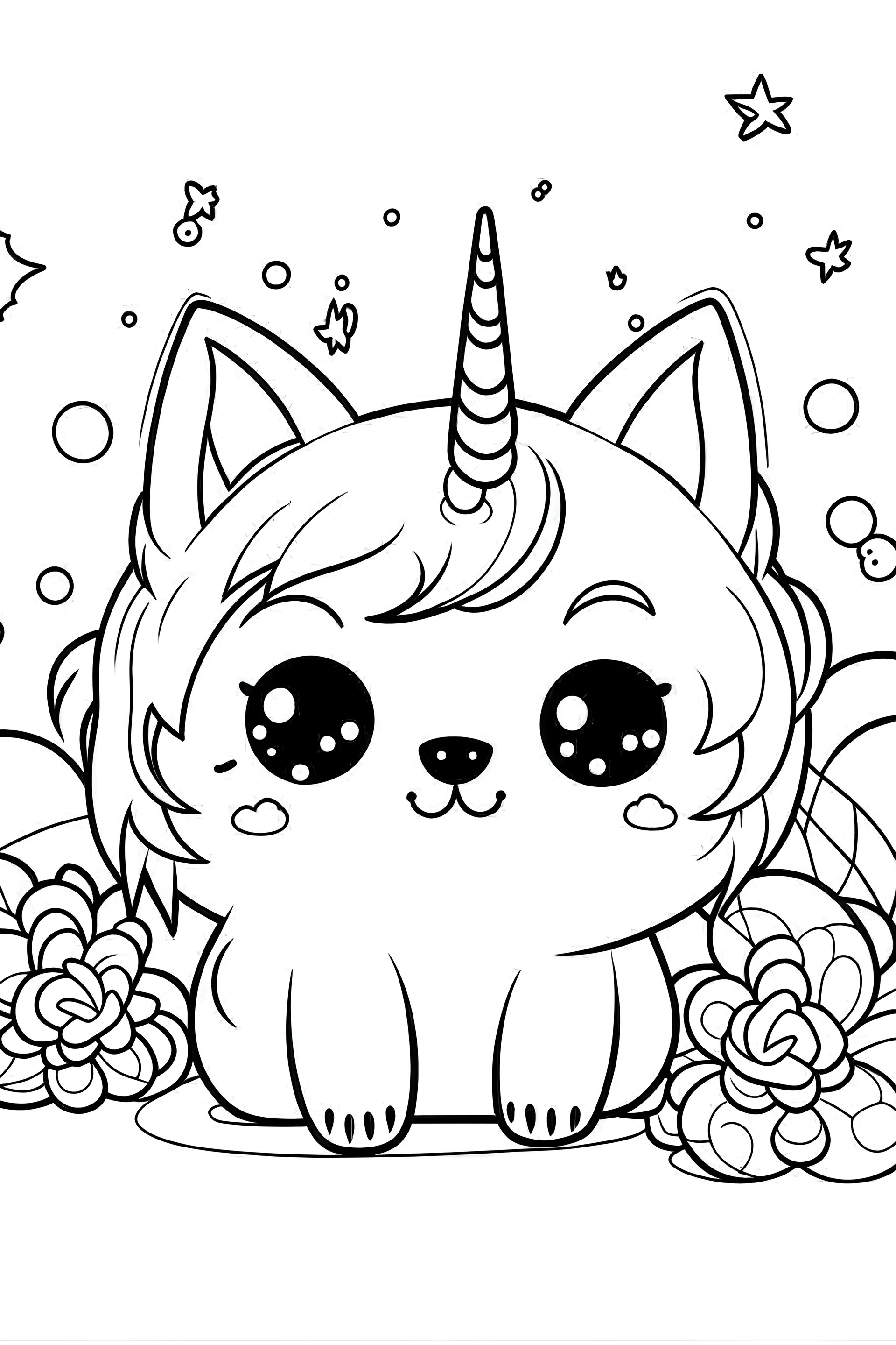 imagine a kawaii cat unicorn coloring page