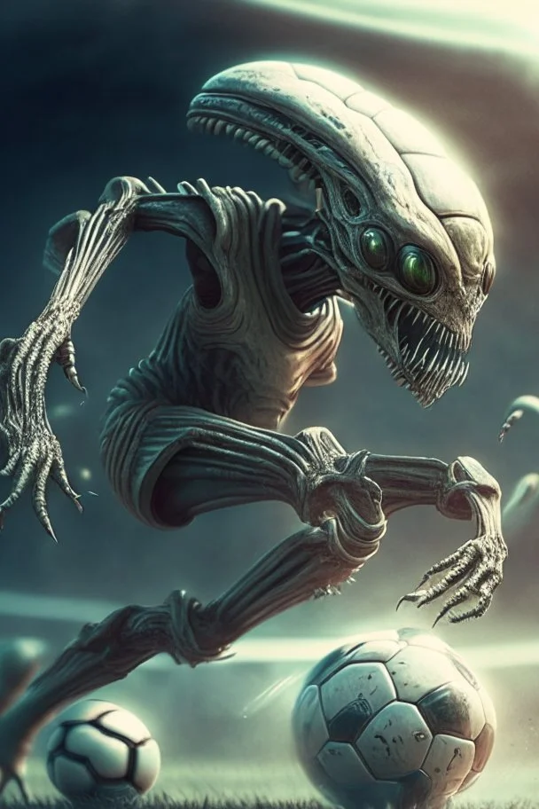 Alien playing soccer ,highly detailed, artstation, sharp focus,4k