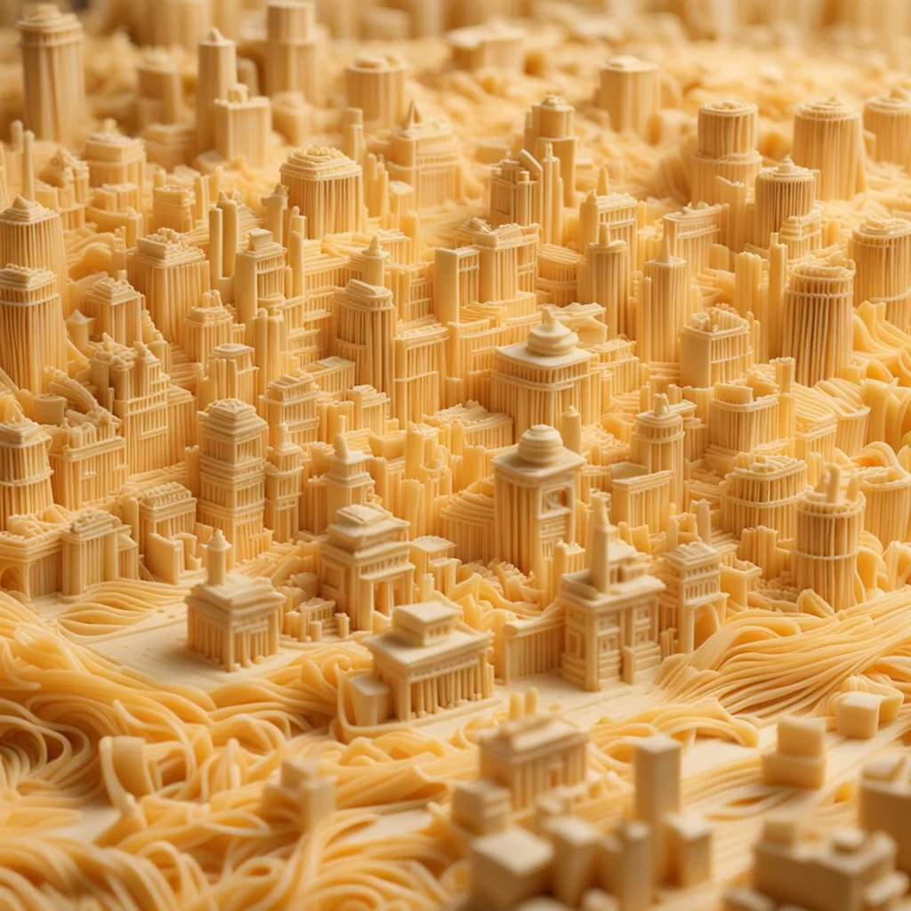 A city and its suburbs made entirely out of pasta