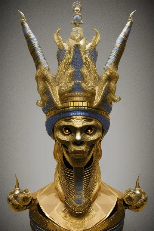 shiny black male African playing drums Egyptian alien, cracks in the voodoo head, wicked, eyes, crown, Elephant, 8k, finely detailed, photo realistic, tiger turquoise skull head gold dragon space alien snow skeleton gold hornytoad silver crown silver eyes playing drums