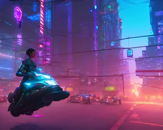 cyberpunk hoverbike soaring vertical nightlife neon