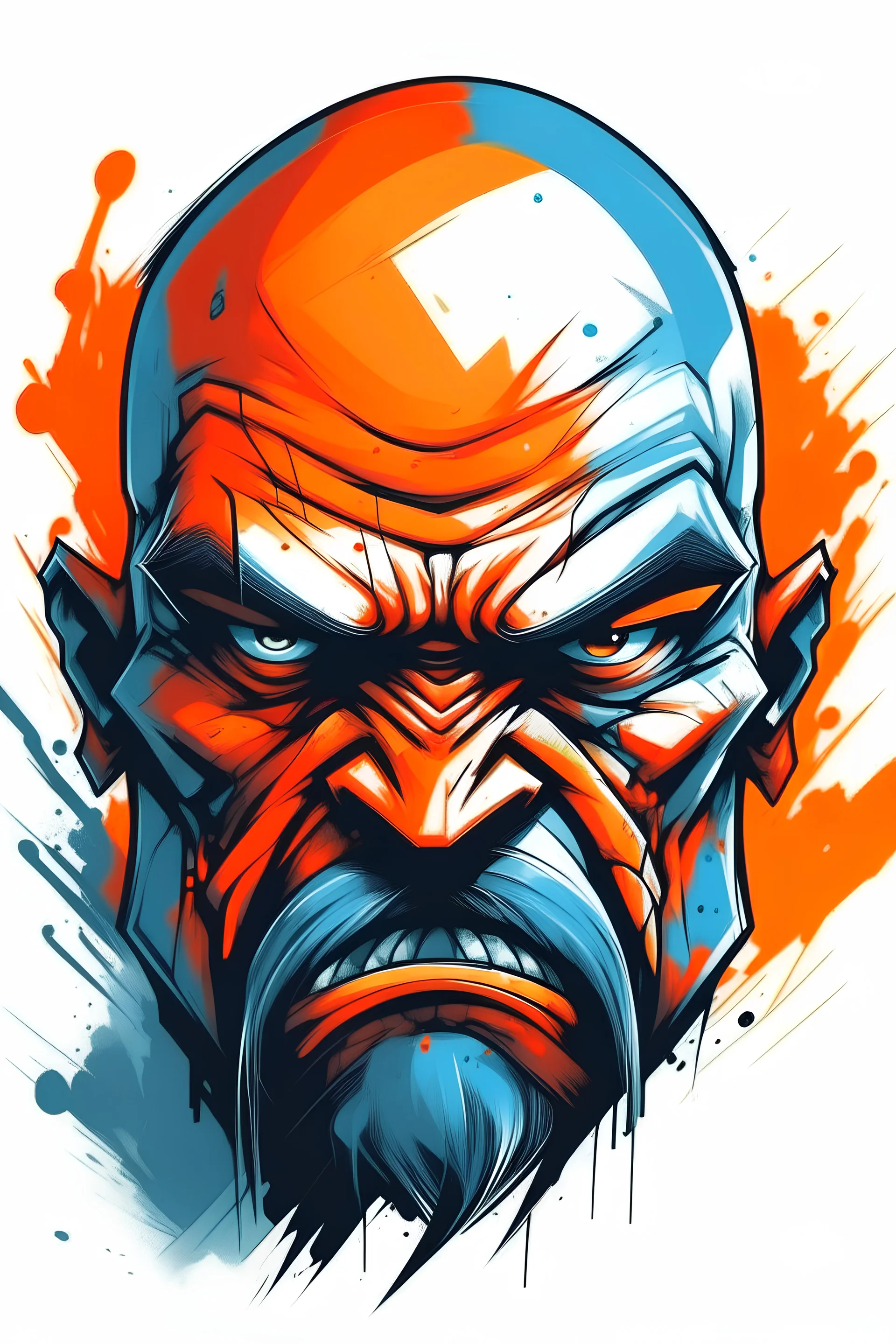 edgy design with a angry full face, illustration, typography, painting