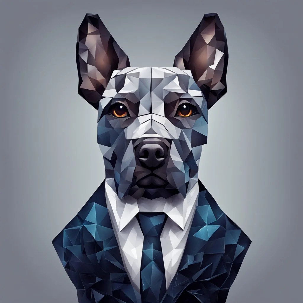 make one realistic business dog that is made of shapes and has a suit on looks a little like crystals lowest 2048 x 1152 pixels and highest 6 MB