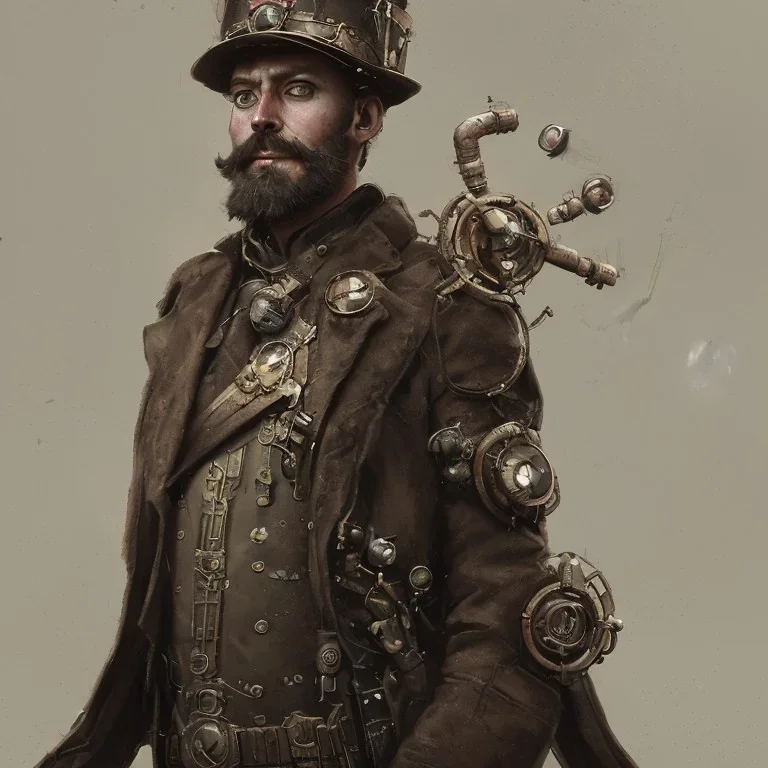 steam punk officer with human face, powerful, dramatic, creepy, matter, majestic, flow, illustration, concept art, by Greg Rutkowski, Sung Choi, Mitchell Mohrhauser, Maciej Kuciara, Johnson Ting