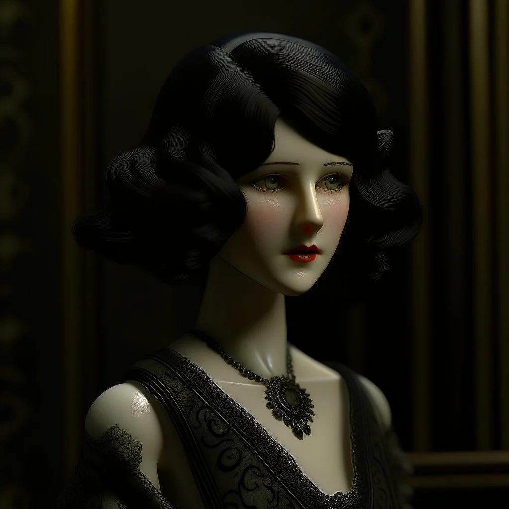 1920s dark hair disturbed collector grimdark realistic