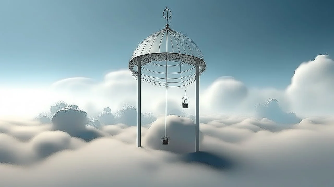 Dreamy representation of a well in the clouds