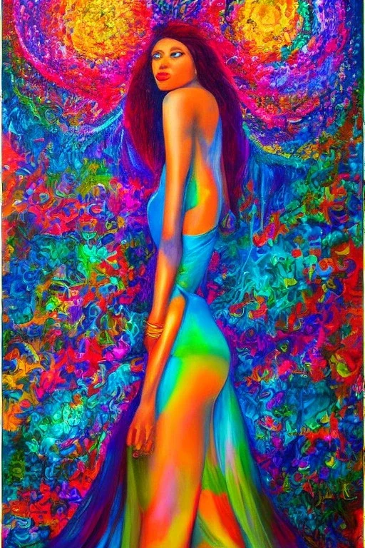 Full body portrait, painting, medium shot lady style of visionary art