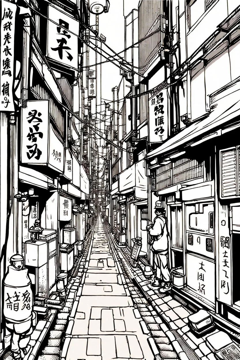 Tokyo alley, line arts