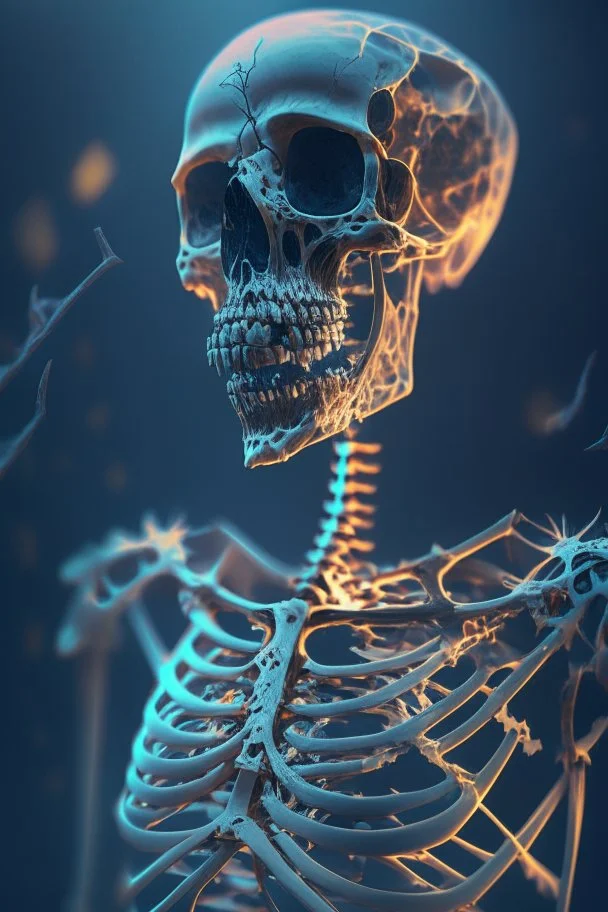 psychopat skeleton i "oljehyre", art, 4k, high detail, trending art, depth of field, volumetric light, dramatic lights