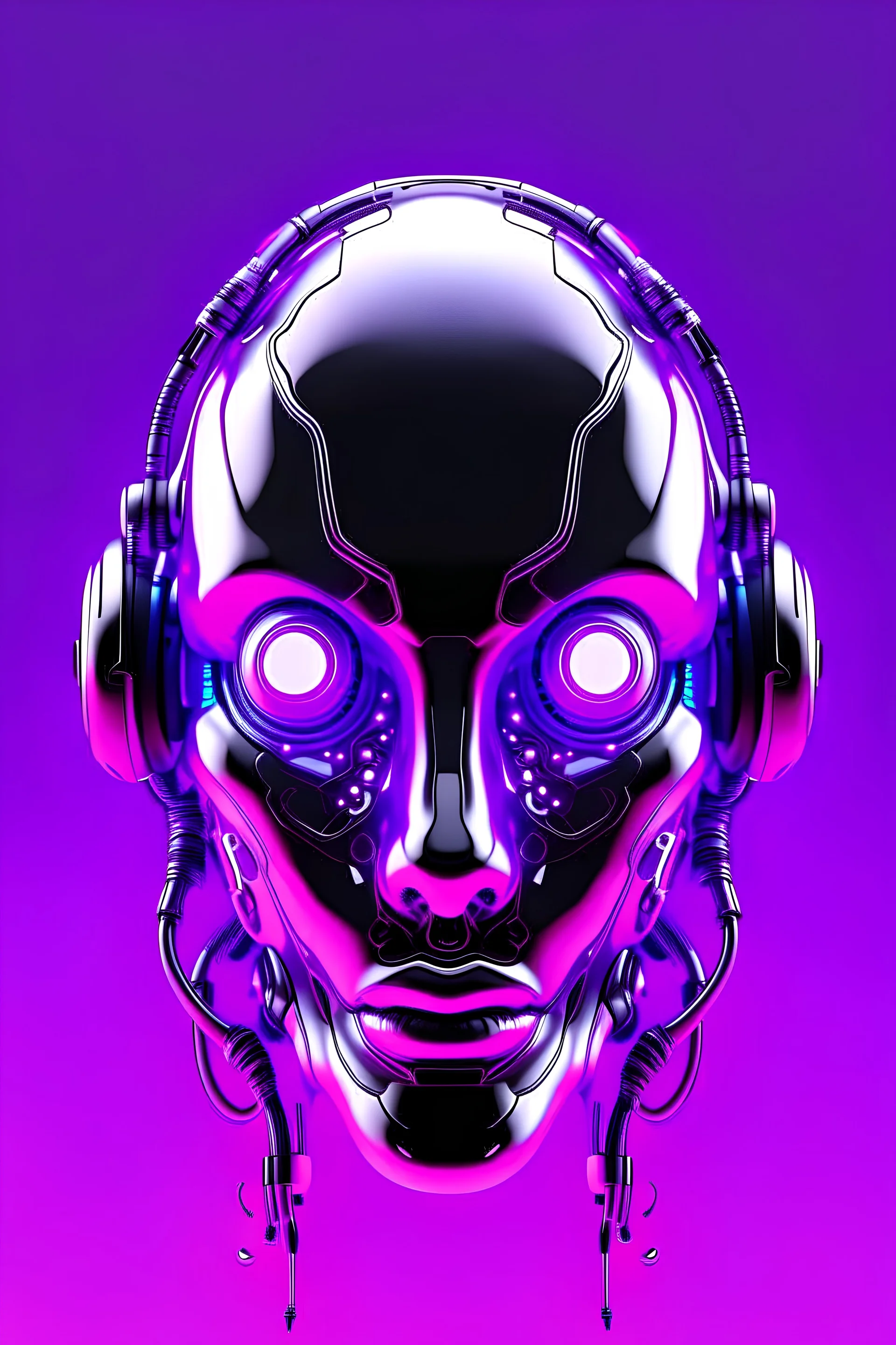 a head of futuristic stylish and kind robot with purple neon