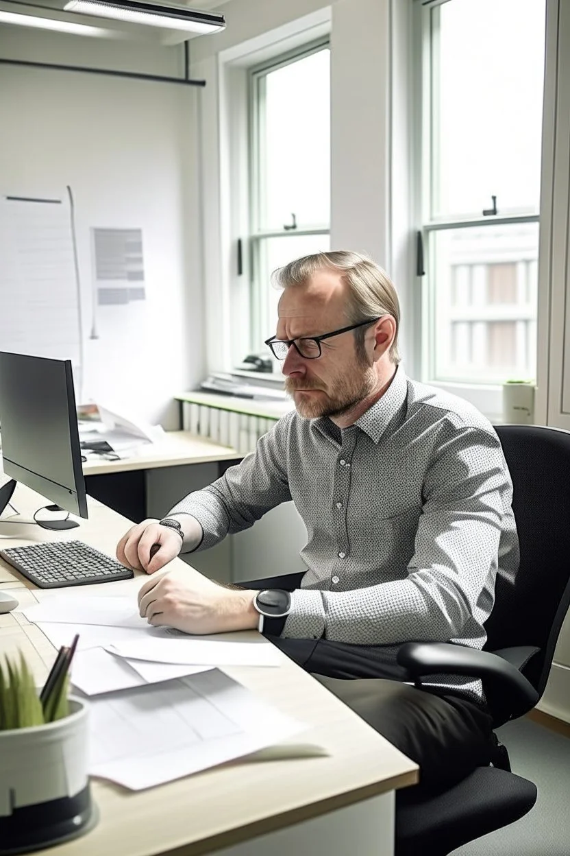 a man from denmark working in an office