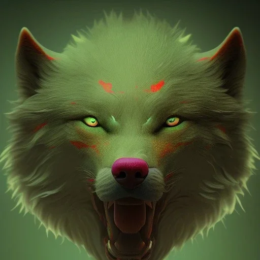 Green Wolf, red eyes, 8K, cinematic lighting, sharp focus, masterpiece, expert