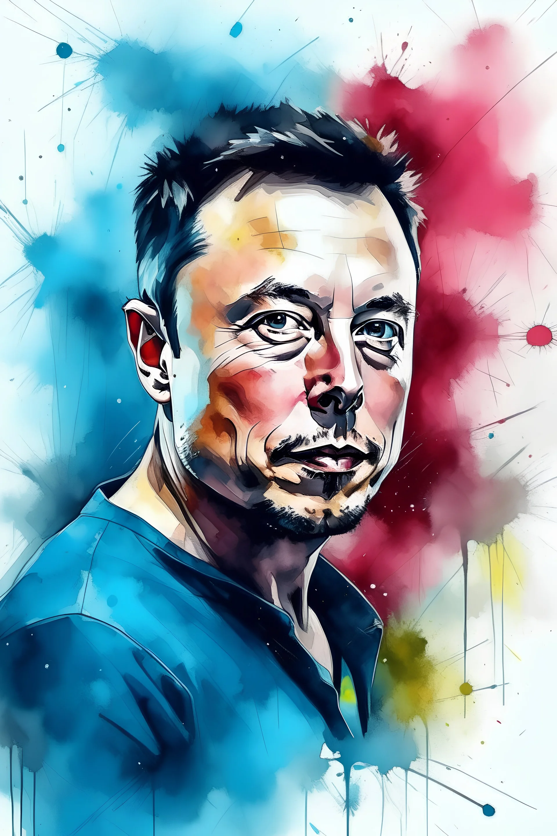 elon musk. water color. splash.