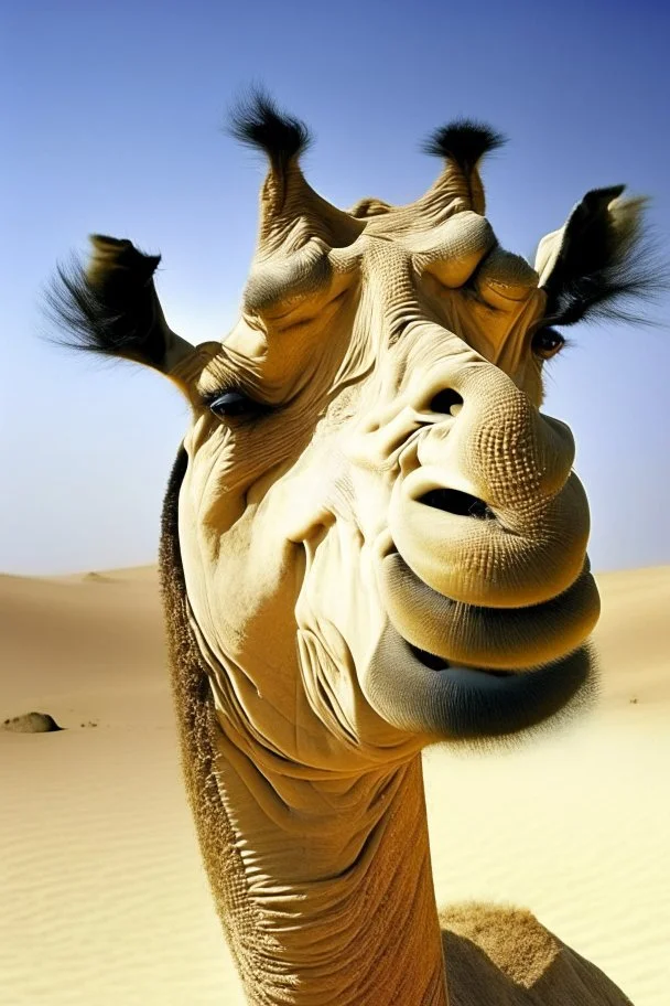 camel with deformed face of a man