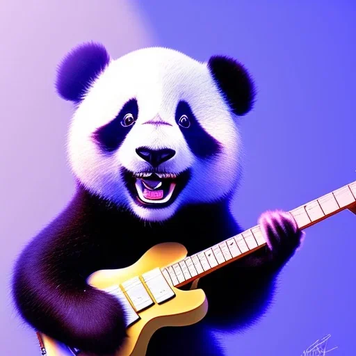 Carbon as a cute baby panda playing electric guitar with long hair, by pixar