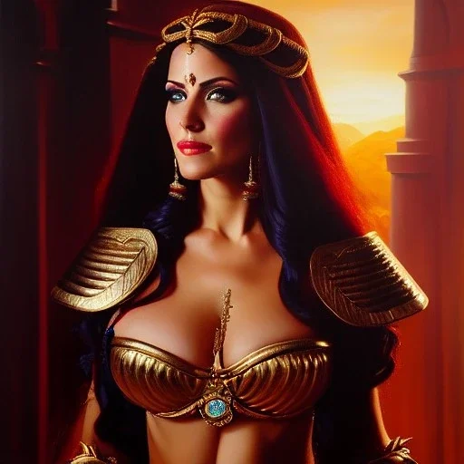 portrait of beautiful busty Spira of the Guild of Vammatar painting by Brom ,braids, oil on canvas, cinematic composition, extreme detail,fit full head inside picture,8k